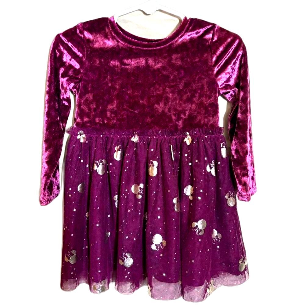 0022 Disney Jumping Beans Girl Minnie Mouse Crushed Velvet Tulle Dress Plum 18M